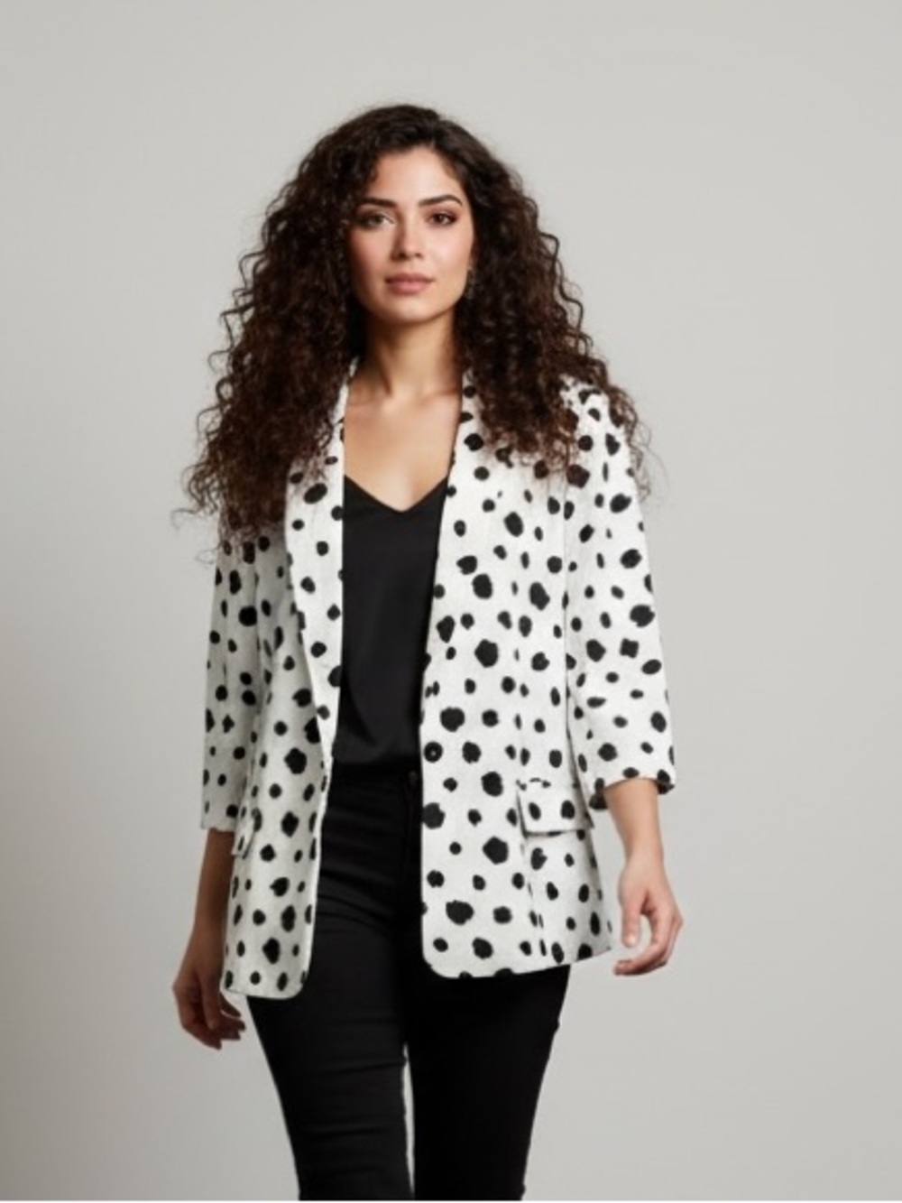 NYCC Polka Dot Blazer XL White Black Padded Shoulders